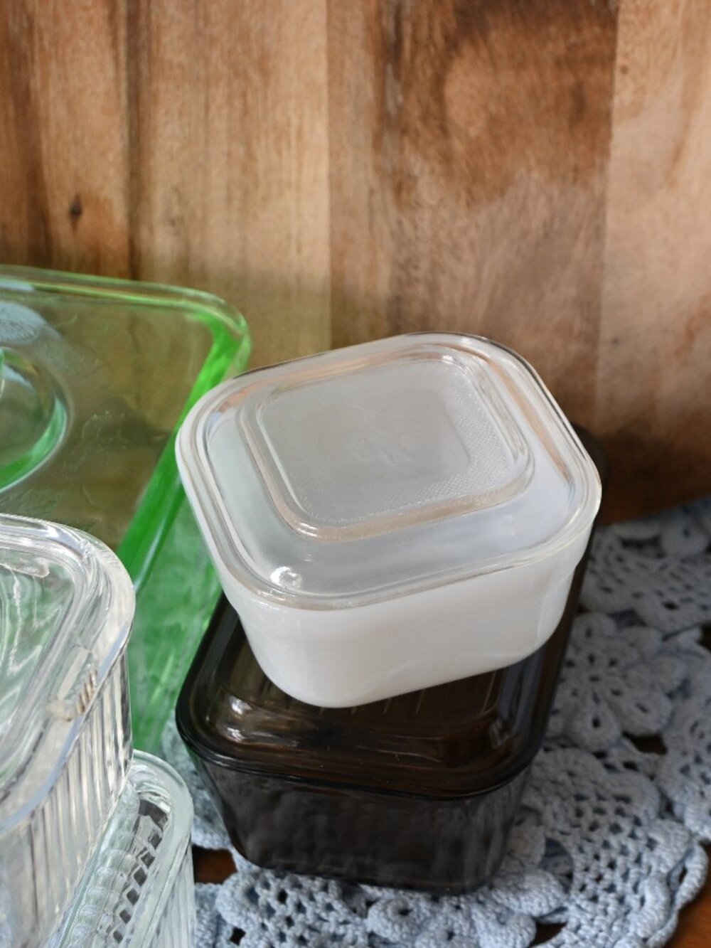 Vintage Fire-King White Milk Glass Refrigerator Dish with Clear Lid 4” Square